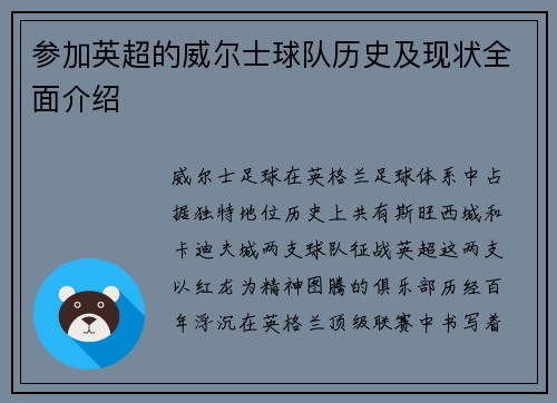 参加英超的威尔士球队历史及现状全面介绍