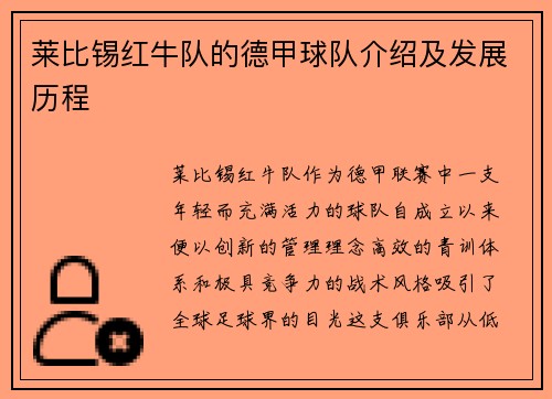 莱比锡红牛队的德甲球队介绍及发展历程