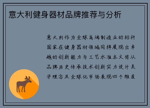 意大利健身器材品牌推荐与分析